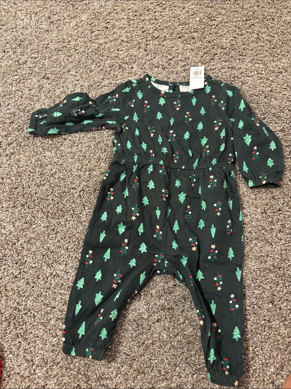 Red Santa Bodysuit & NWT Green Tree Print Romper - 6 months